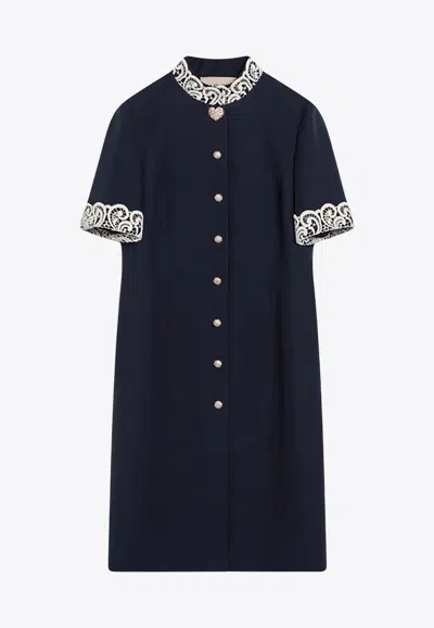 Valentino Structured Midi Dress With High Collar In Blue