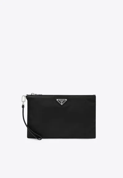 Prada Triangle Logo Re-nylon And Saffiano Leather Envelope Pouch