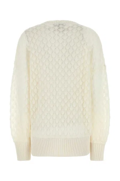 Blumarine Textured Knit Oversize V-neck Cardigan In White