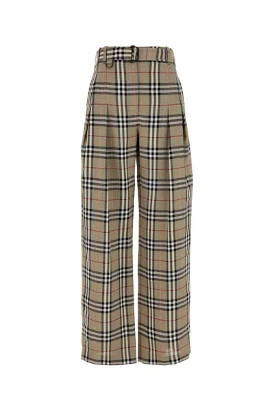Burberry Brown Embroidered Twill Wide-leg Pant In White