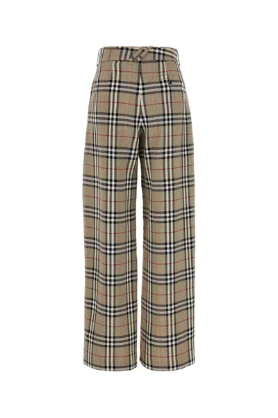 Burberry Brown Embroidered Twill Wide-leg Pant In White