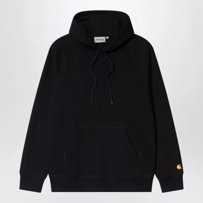 Carhartt Wip  Black/gold Hooded Chase Sweatshirt In Black