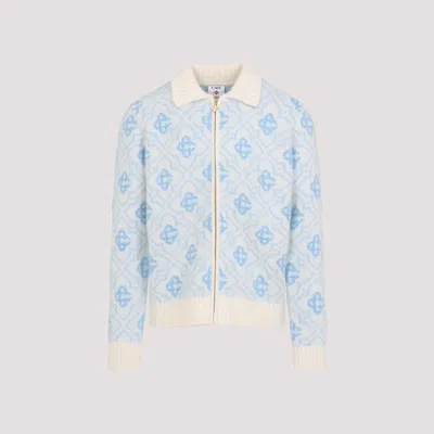 Casablanca Refined Wool Blend Sweatshirt With Classic Collar In Blue