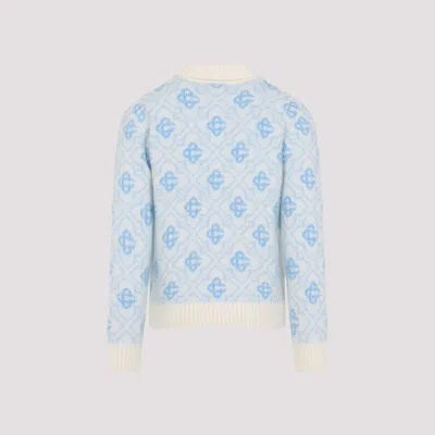 Casablanca Refined Wool Blend Sweatshirt With Classic Collar In Blue