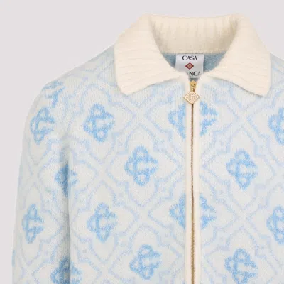 Casablanca Refined Wool Blend Sweatshirt With Classic Collar In Blue