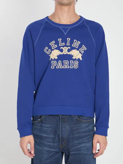Celine Slim-fit Logo-print Cotton-jersey Sweatshirt In Multi