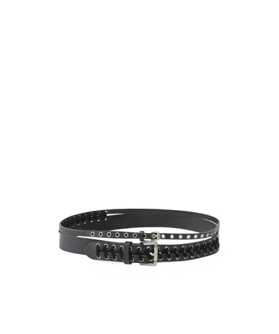 Pinko Double-effect Leather Belt With Threading In Black