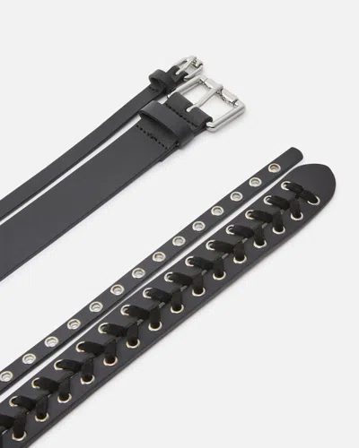 Pinko Double-effect Leather Belt With Threading In Black