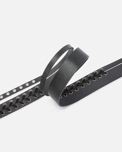 Pinko Double-effect Leather Belt With Threading In Black