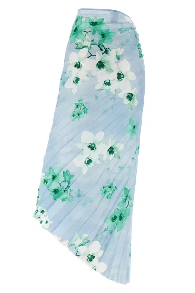 Pinko 'floral Pleated Asymmetric Hem Skirt' In Blue