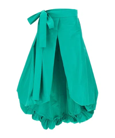 Pinko Bow-detailed Wide Taffeta Skirt In Green