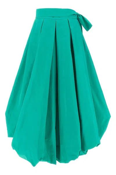 Pinko Bow-detailed Wide Taffeta Skirt In Green