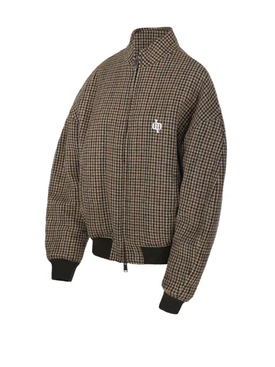 Darkpark Houndstooth Bomber Jacket In Brown