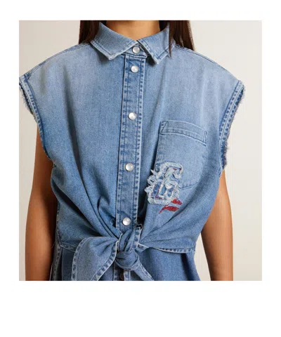 Golden Goose Kids Logo Embroidered Denim Dress In Blue