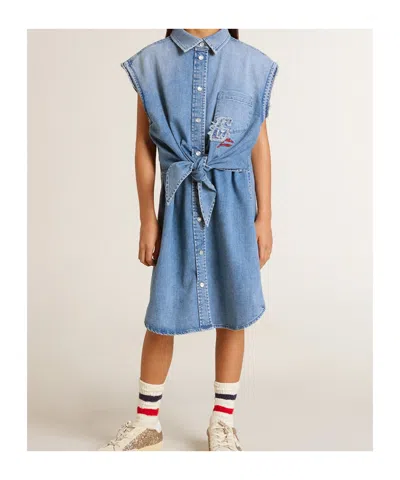 Golden Goose Kids Logo Embroidered Denim Dress In Blue