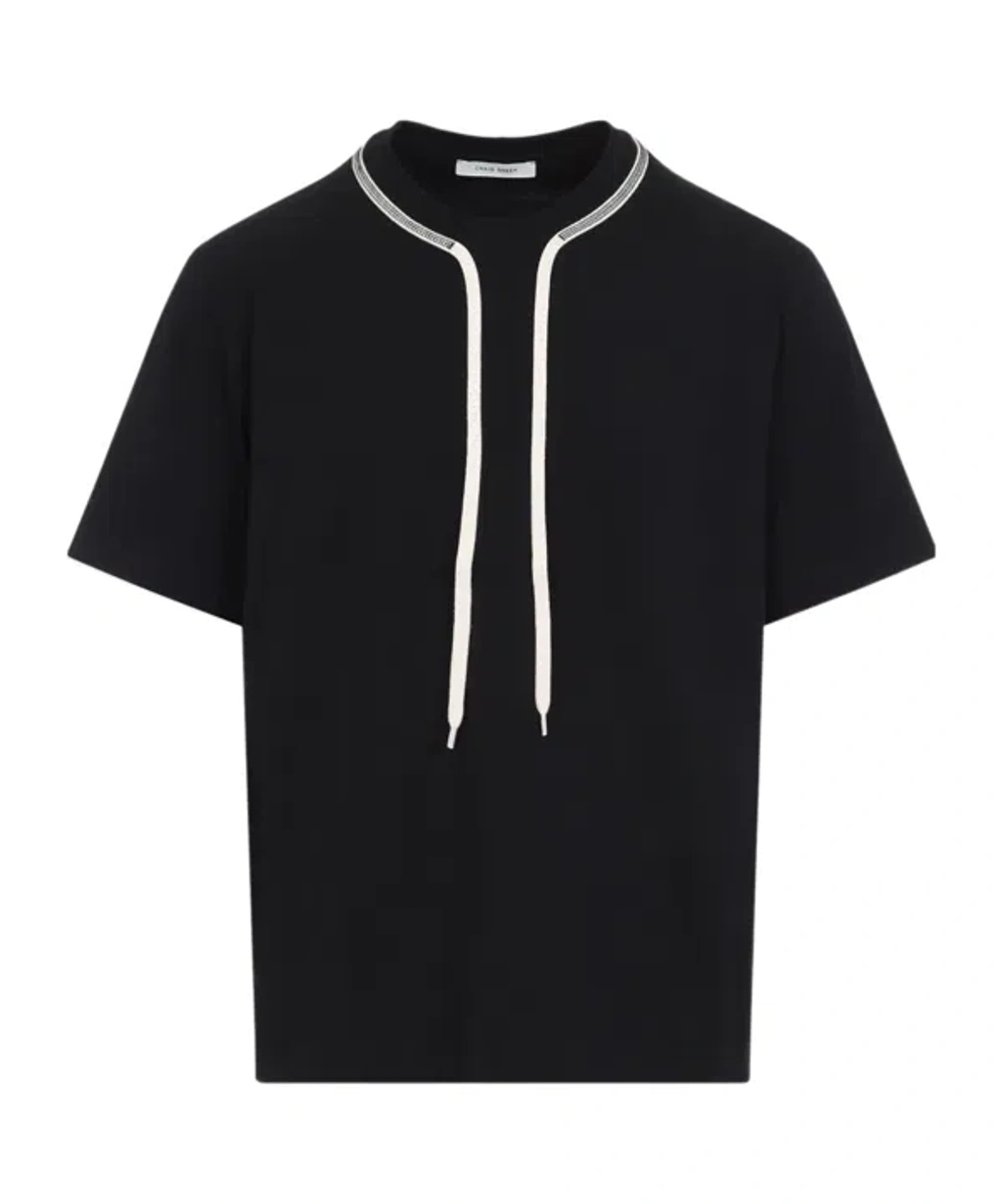 Tシャツ・カットソー CRAIG GREEN Craig Green Flatlock Lace T-shirt Craig Green Men's Flatlock Lace T-Shirt in Black/Cream Craig