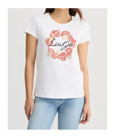 Liu •jo Crewneck Graphic Print Round Neck Short Sleeves In White