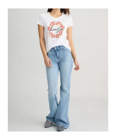Liu •jo Crewneck Graphic Print Round Neck Short Sleeves In White