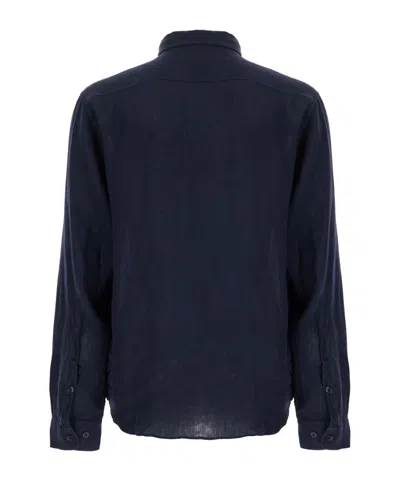 C.p. Company Blue Shirt With Lettering Logo Printed On The Front In Blue