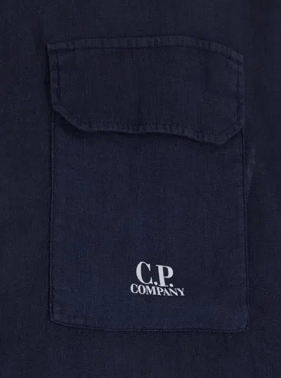 C.p. Company Blue Shirt With Lettering Logo Printed On The Front In Blue