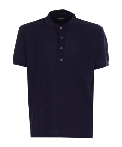 Tom Ford Polo Shirt With Button Placket And Collar In Black