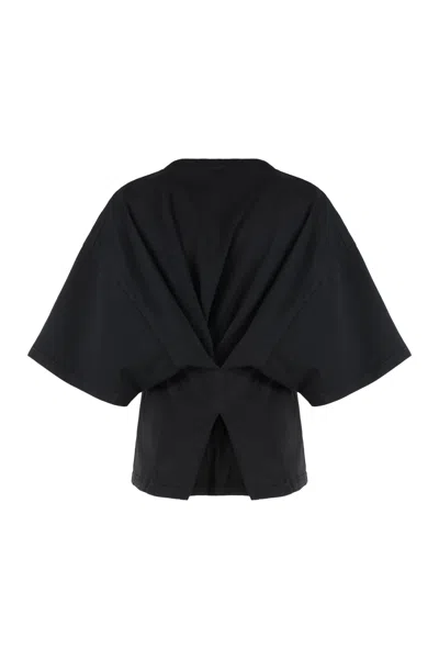 Darkpark Doyle Cropped Draped Short Sleeve Tee In Black