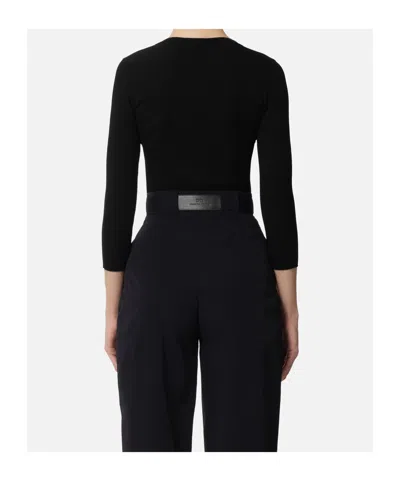 Elisabetta Franchi Rib Knit Top With V-neck In Black