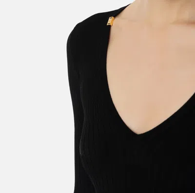 Elisabetta Franchi Rib Knit Top With V-neck In Black