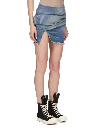 Rick Owens Drkshdw Hollywood Draped Mini Denim Skirt In Blue