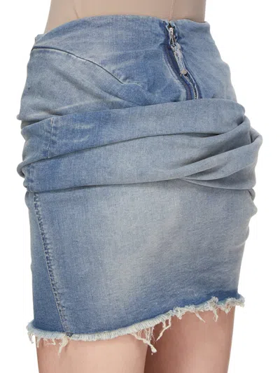 Rick Owens Drkshdw Hollywood Draped Mini Denim Skirt In Blue