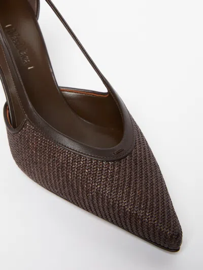 Max Mara Straw Leather-trimmed Raffia-effect Pumps In Brown