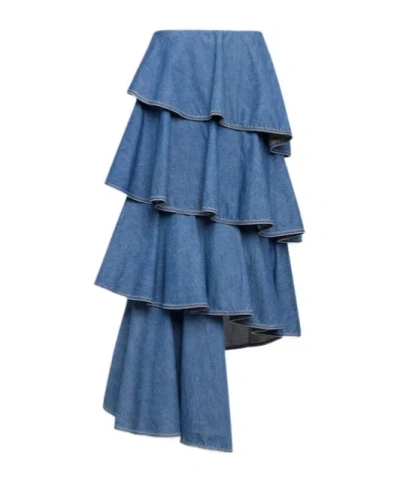 Alaïa Alaia Women Spiral Skirt In Denim In Blue