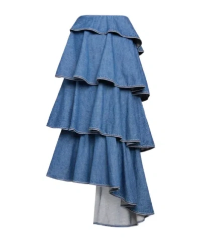 Alaïa Alaia Women Spiral Skirt In Denim In Blue