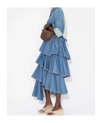 Alaïa Alaia Women Spiral Skirt In Denim In Blue