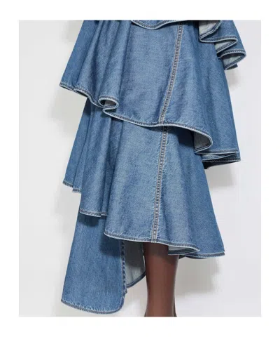 Alaïa Alaia Women Spiral Skirt In Denim In Blue