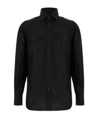 Tom Ford Silk Shirt With Button-down Collar And Chest Pockets In Black