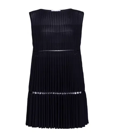 Alaïa Pointelle Pleats Midi Dress In Black