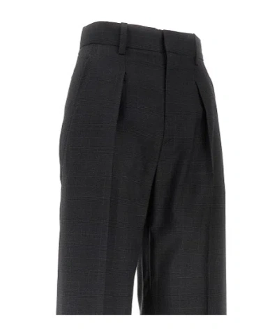 Isabel Marant Pleated-check Wool Trousers In Black