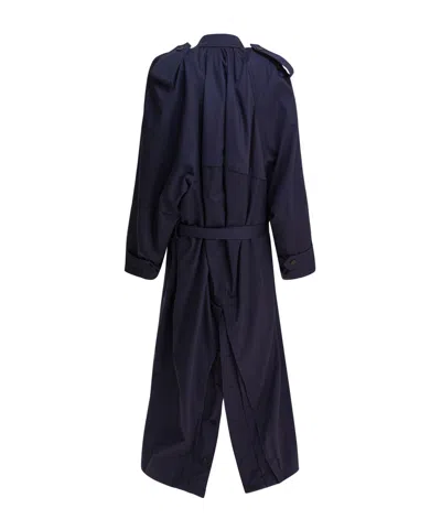 Balenciaga Coats Belted At The Waist With Double-breasted Design In Blue