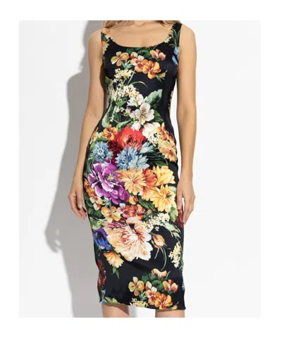 Dolce & Gabbana Floral-print Midi Dress In Black