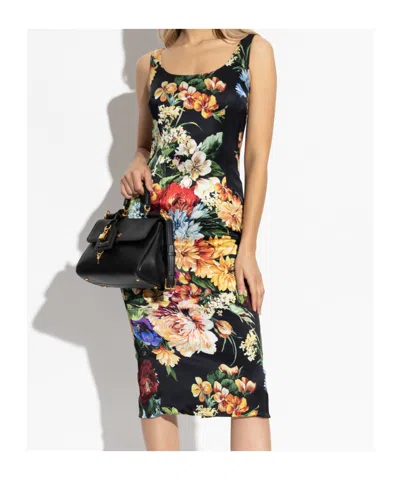 Dolce & Gabbana Floral-print Midi Dress In Black