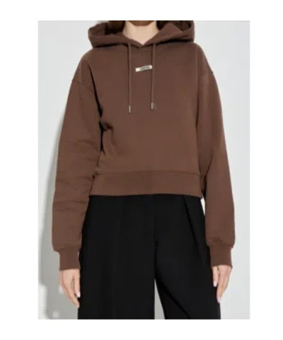 Jacquemus Drawstring Hood Gros-grain Hoodie In Brown