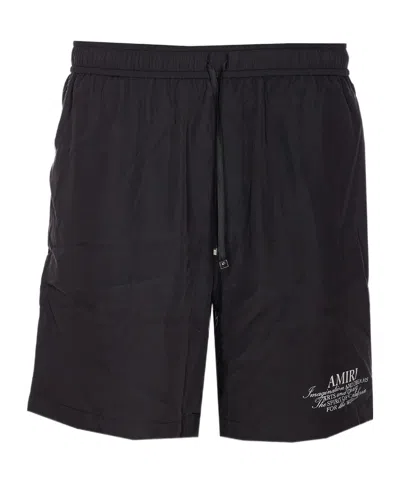 Amiri Elasticized Waist Knee Length Shorts With Print In Black