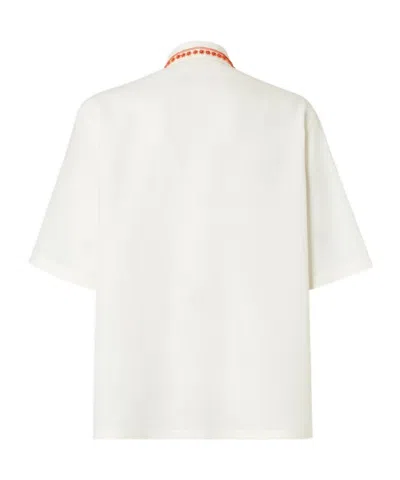 Fendi White Linen Shirt With Beads In Neutral