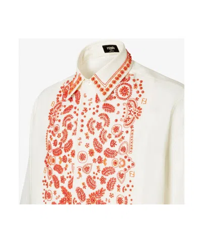 Fendi White Linen Shirt With Beads In Neutral