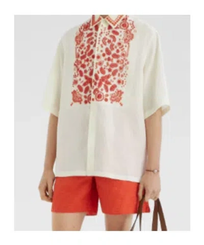 Fendi White Linen Shirt With Beads In Neutral
