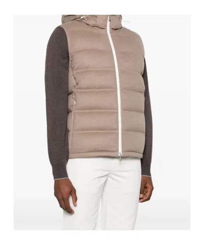 Brunello Cucinelli Men Sleeveless Wool Down Jacket With Detachable Hood In Pink
