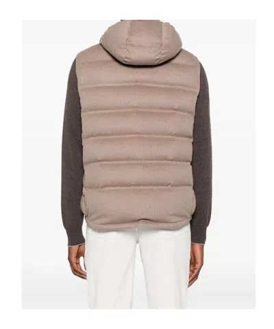 Brunello Cucinelli Men Sleeveless Wool Down Jacket With Detachable Hood In Pink