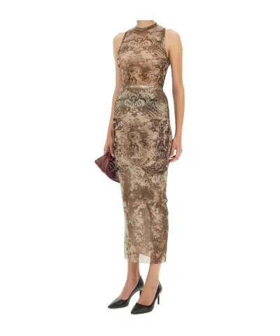 Jean Paul Gaultier Sheer Overlay Sleeveless Midi Skirt