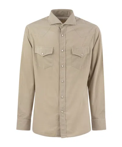 Brunello Cucinelli Men Easy Fit Corduroy Shirt In Neutral